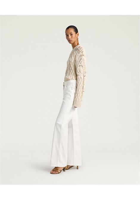 Pantaloni Luis a Zampa in Denim Stretch Bianco MOMONI | Pantaloni | 261MMOPA0470016