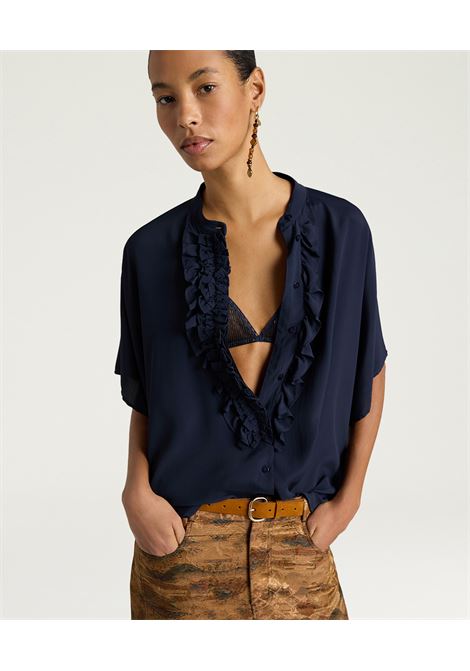 Camicia Berenice in crèpe acetato seta unito blu MOMONI | CAMICIE | 261MMOSH0070890