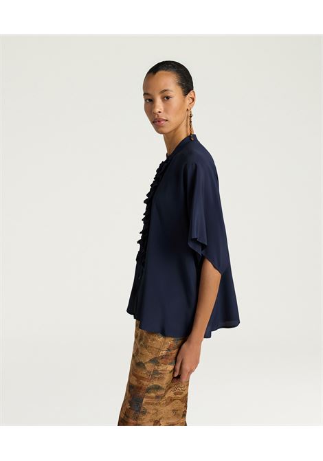 Camicia Berenice in crèpe acetato seta unito blu MOMONI | CAMICIE | 261MMOSH0070890