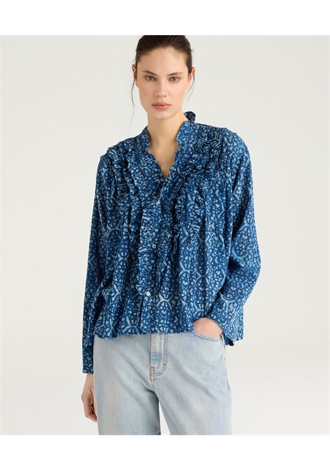 Camicia Zafiro in Voile Stampa Indaco Blu Corda MOMONI | CAMICIE | 261MMOSH0088718