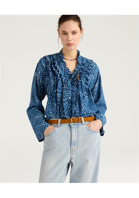 Camicia Zafiro in Voile Stampa Indaco Blu Corda MOMONI | CAMICIE | 261MMOSH0088718