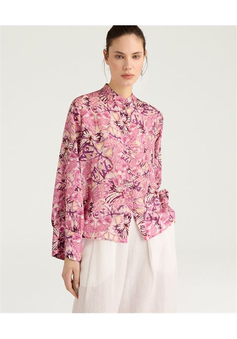 Camicia Franklin in habutai di seta stampata begonia/viola MOMONI | CAMICIE | 261MMOSH0404462