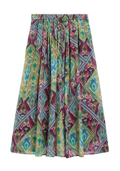 Gonna Maxi Fria in Voile di Cotone Stampato Multicolor Turchese MOMONI | Gonne | 261MMOSK0038740