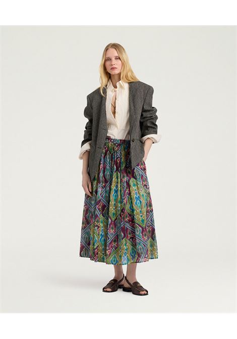Gonna Maxi Fria in Voile di Cotone Stampato Multicolor Turchese MOMONI | Gonne | 261MMOSK0038740