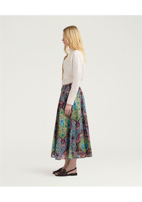 Gonna Maxi Fria in Voile di Cotone Stampato Multicolor Turchese MOMONI | Gonne | 261MMOSK0038740
