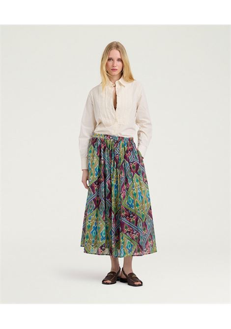 Gonna Maxi Fria in Voile di Cotone Stampato Multicolor Turchese MOMONI | Gonne | 261MMOSK0038740