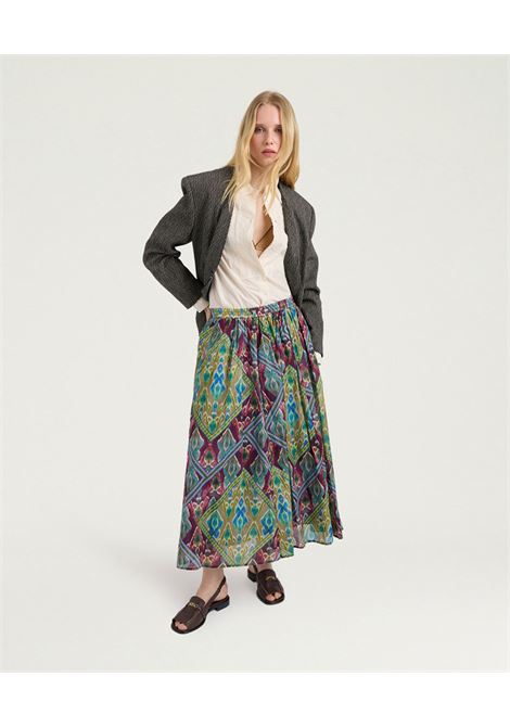 Gonna Maxi Fria in Voile di Cotone Stampato Multicolor Turchese MOMONI | Gonne | 261MMOSK0038740