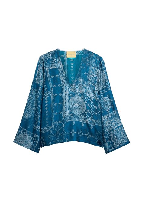 Blusa Momonì Joya in Twill di Seta Stampata - Linea Svasata Leggiadra MOMONI | Bluse | MOBL0018885
