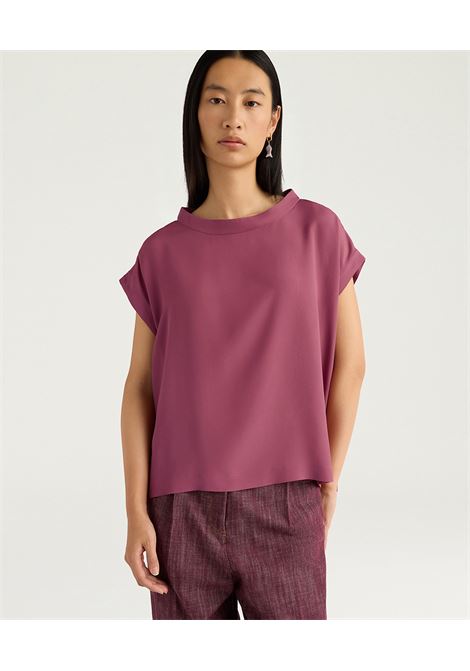 Blusa Curacao Oversize in Acetato Seta Malva MOMONI | Bluse | MOBL0040384