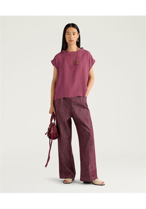 Blusa Curacao Oversize in Acetato Seta Malva MOMONI | Bluse | MOBL0040384