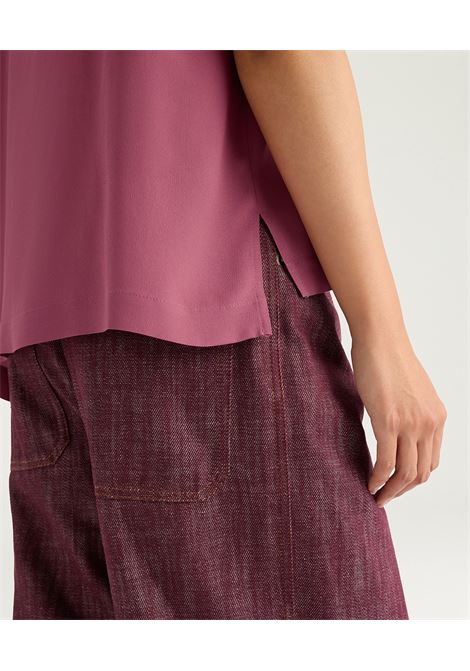 Blusa Curacao Oversize in Acetato Seta Malva MOMONI | Bluse | MOBL0040384