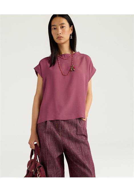 Blusa Curacao Oversize in Acetato Seta Malva MOMONI | Bluse | MOBL0040384