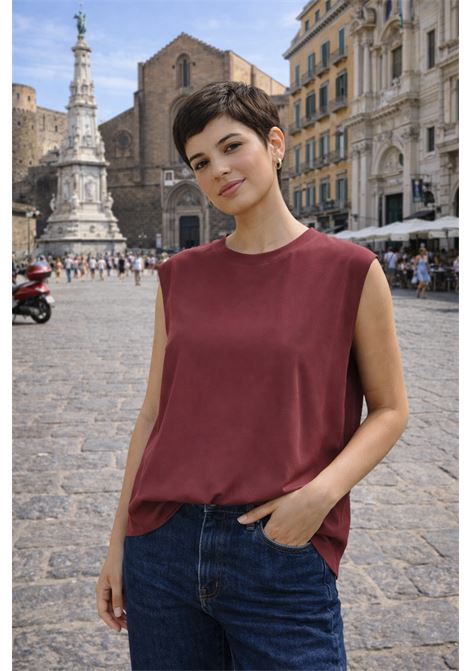 Blusa Momonì Curacao Smanicata in Acetato Seta - Scollo a Barca Oversize MOMONI | Bluse | MOBL0040610