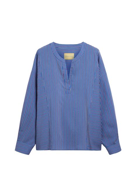Blusa Momonì Prickly Boxy in Viscosa Seta Bacchettata - Scollo a V MOMONI | Bluse | MOBL0068125