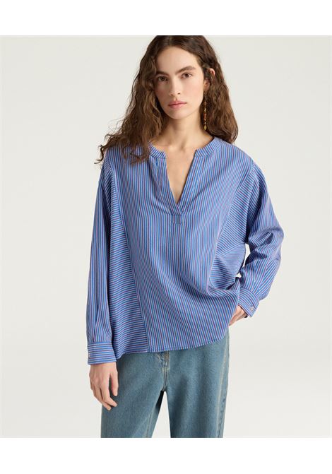Blusa Momonì Prickly Boxy in Viscosa Seta Bacchettata - Scollo a V MOMONI | Bluse | MOBL0068125