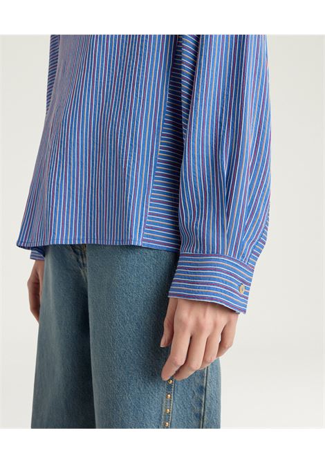 Blusa Momonì Prickly Boxy in Viscosa Seta Bacchettata - Scollo a V MOMONI | Bluse | MOBL0068125