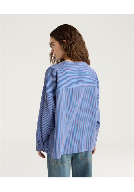 Blusa Momonì Prickly Boxy in Viscosa Seta Bacchettata - Scollo a V MOMONI | Bluse | MOBL0068125