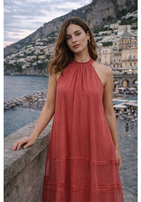 Abito lungo Gris in chiffon di viscosa e seta Momonì MOMONI | Vestiti | MODR0030411