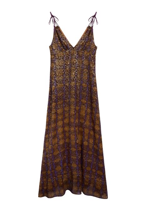 Momonì vestito Dulce lungo in georgette fil coupé lurex Caramel/Gold/Purple MOMONI | Vestiti | MODR0081448