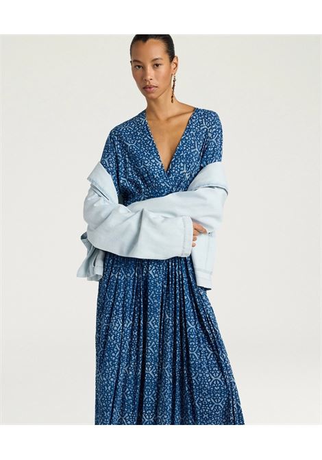 Momonì vestito Jurema in voile di cotone stampa indaco blu/corda tinto a mano MOMONI | Vestiti | MODR0128718