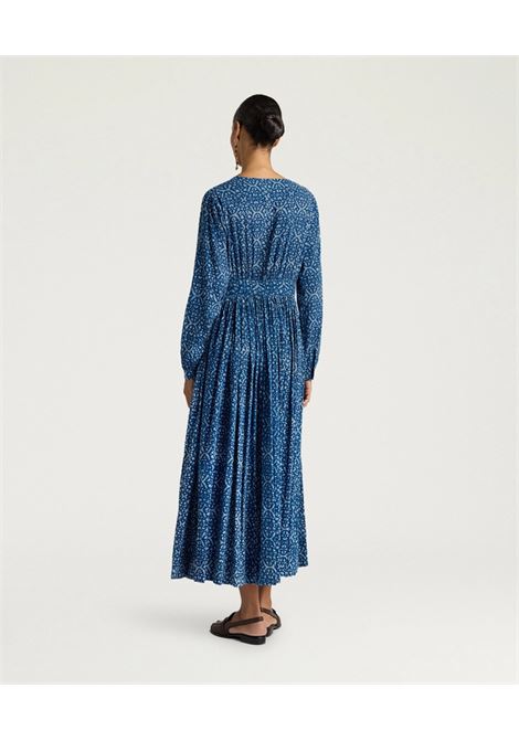 Momonì vestito Jurema in voile di cotone stampa indaco blu/corda tinto a mano MOMONI | Vestiti | MODR0128718