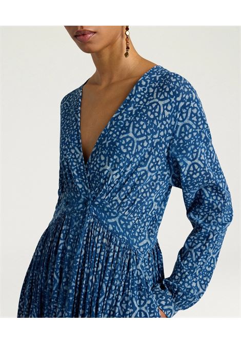 Momonì vestito Jurema in voile di cotone stampa indaco blu/corda tinto a mano MOMONI | Vestiti | MODR0128718