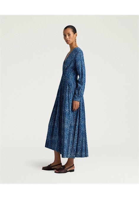 Momonì vestito Jurema in voile di cotone stampa indaco blu/corda tinto a mano MOMONI | Vestiti | MODR0128718