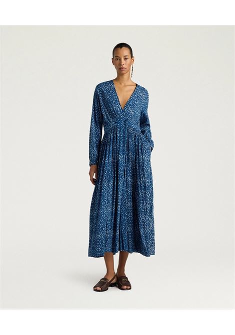 Momonì vestito Jurema in voile di cotone stampa indaco blu/corda tinto a mano MOMONI | Vestiti | MODR0128718