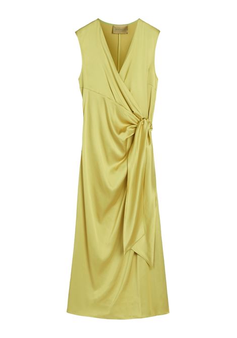 Momonì vestito Roca lungo in raso di viscosa stretch lime con drappeggio e nodo in vita MOMONI | Vestiti | MODR0240230