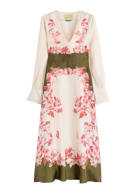 Momonì Pilar Midi Dress in Silk Twill with Engineered Print - Mother-of-Pearl Buttons MOMONI |  | MODR0251148