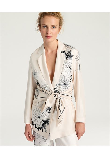 Giacca Zuni Boxy Monopetto in Twill di Seta Bianco Nero MOMONI | Gilet | MOJA0011199
