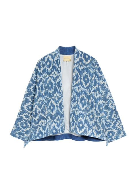 Giacca Caban Ara in Stuoia Stampa Indaco Blu Panna MOMONI | GIACCHE | MOJA0108001