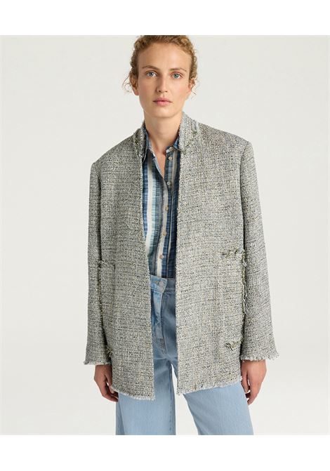 Giacca Momonì Catalina in Stuoia Lurex - Spallina Strutturata e Taglio Vivo Sfrangiato MOMONI | GIACCHE | MOJA0332182