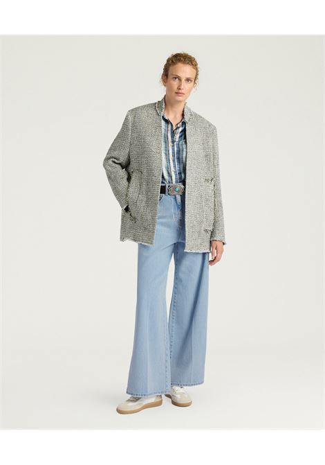 Giacca Momonì Catalina in Stuoia Lurex - Spallina Strutturata e Taglio Vivo Sfrangiato MOMONI | GIACCHE | MOJA0332182