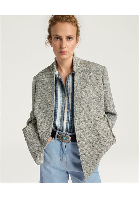 Giacca Momonì Catalina in Stuoia Lurex - Spallina Strutturata e Taglio Vivo Sfrangiato MOMONI | GIACCHE | MOJA0332182