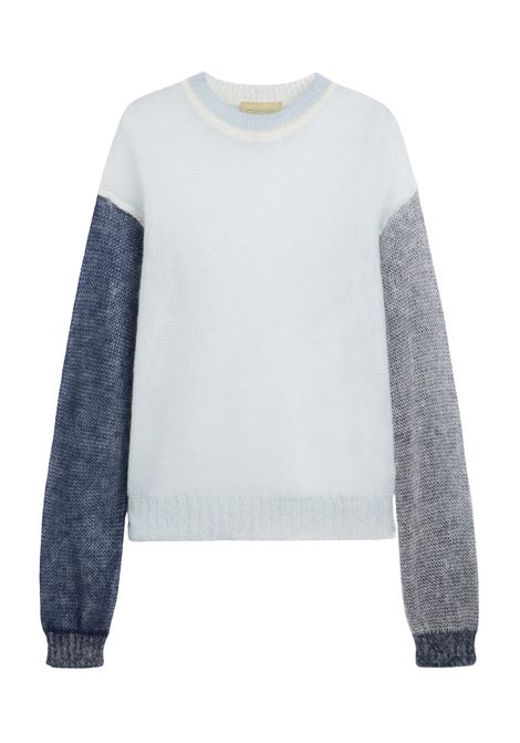 Momonì Alma Color Block Sweater in Lightweight Mohair Vanisé - Crew Neck Cropped MOMONI |  | MOKN0128230