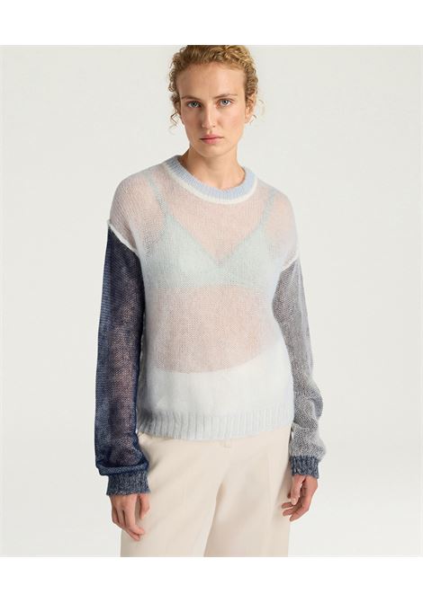 Momonì Alma Color Block Sweater in Lightweight Mohair Vanisé - Crew Neck Cropped MOMONI |  | MOKN0128230