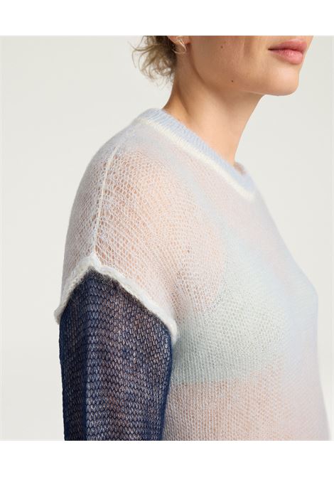 Momonì Alma Color Block Sweater in Lightweight Mohair Vanisé - Crew Neck Cropped MOMONI |  | MOKN0128230