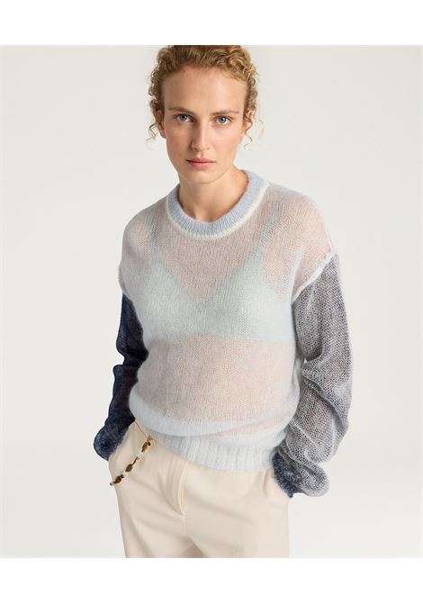 Momonì Alma Color Block Sweater in Lightweight Mohair Vanisé - Crew Neck Cropped MOMONI |  | MOKN0128230