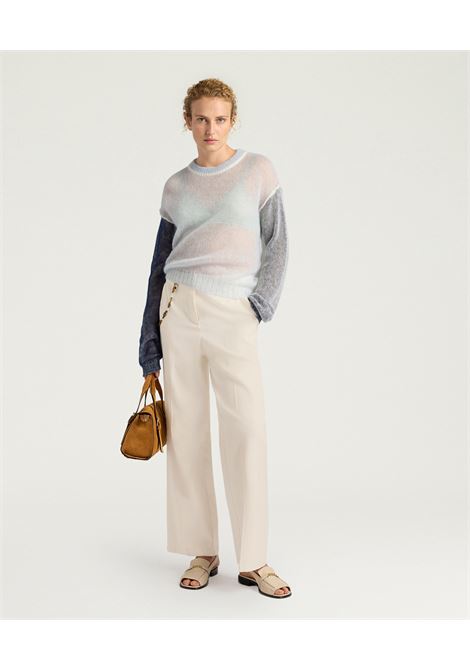 Momonì Alma Color Block Sweater in Lightweight Mohair Vanisé - Crew Neck Cropped MOMONI |  | MOKN0128230