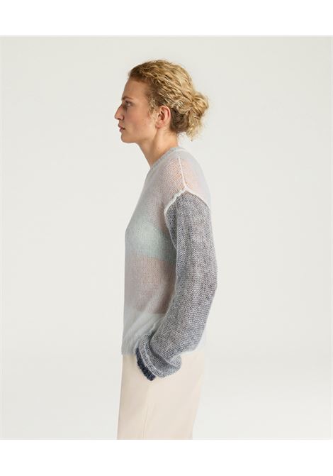 Momonì Alma Color Block Sweater in Lightweight Mohair Vanisé - Crew Neck Cropped MOMONI |  | MOKN0128230