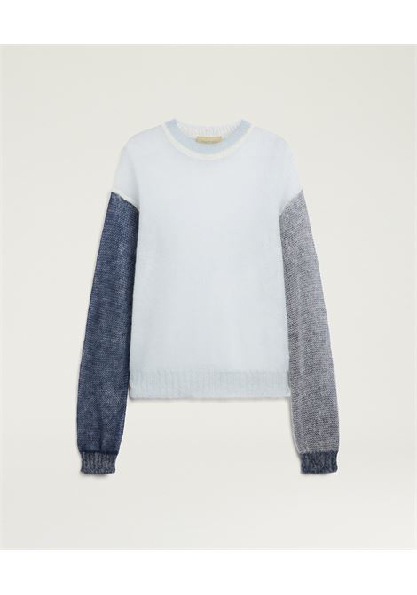 Momonì Alma Color Block Sweater in Lightweight Mohair Vanisé - Crew Neck Cropped MOMONI |  | MOKN0128230