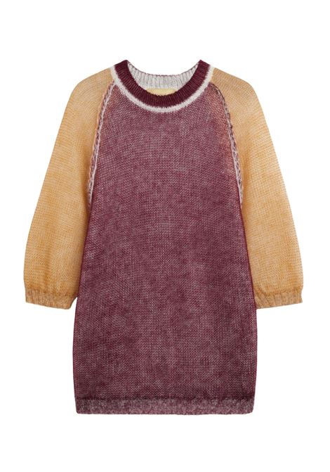 Momonì Maria Maxi T-shirt Color Block in Lightweight Mohair Vanisé - Raglan Sleeve MOMONI |  | MOKN0153525