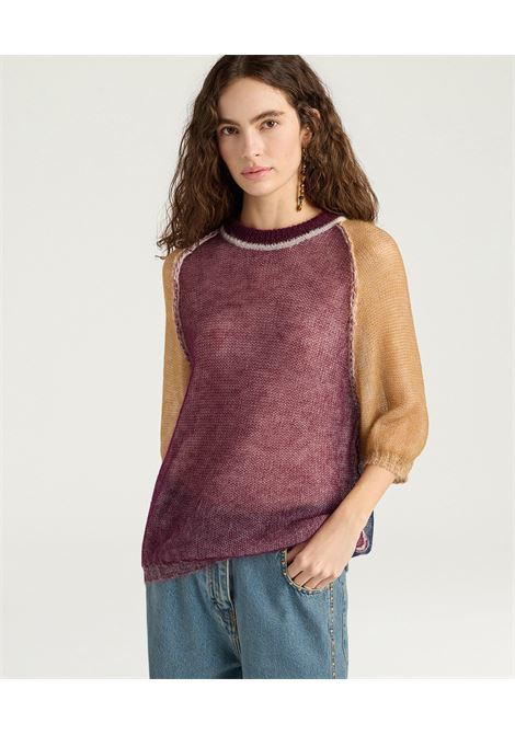 Momonì Maria Maxi T-shirt Color Block in Lightweight Mohair Vanisé - Raglan Sleeve MOMONI |  | MOKN0153525