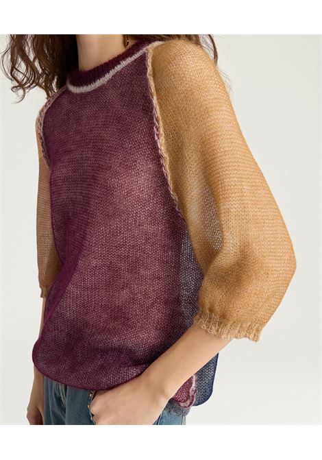 Momonì Maria Maxi T-shirt Color Block in Lightweight Mohair Vanisé - Raglan Sleeve MOMONI |  | MOKN0153525