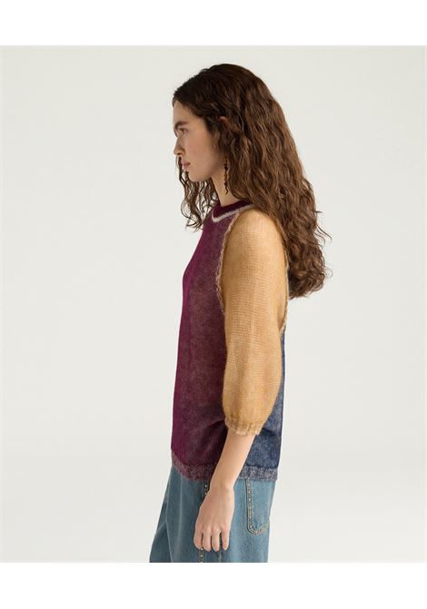 Momonì Maria Maxi T-shirt Color Block in Lightweight Mohair Vanisé - Raglan Sleeve MOMONI |  | MOKN0153525