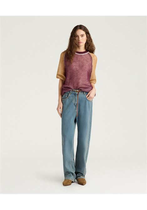 Momonì Maria Maxi T-shirt Color Block in Lightweight Mohair Vanisé - Raglan Sleeve MOMONI |  | MOKN0153525