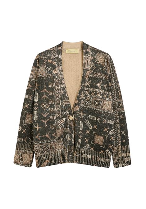 Momonì Eduardo Cardigan in Printed Knit with Sequins - Jewel Buttons MOMONI |  | MOKN0209950