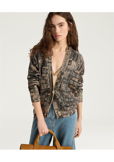 Momonì Eduardo Cardigan in Printed Knit with Sequins - Jewel Buttons MOMONI |  | MOKN0209950