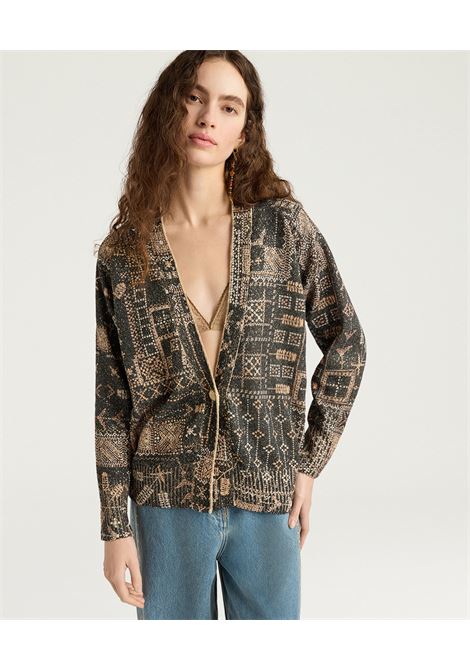 Momonì Eduardo Cardigan in Printed Knit with Sequins - Jewel Buttons MOMONI |  | MOKN0209950